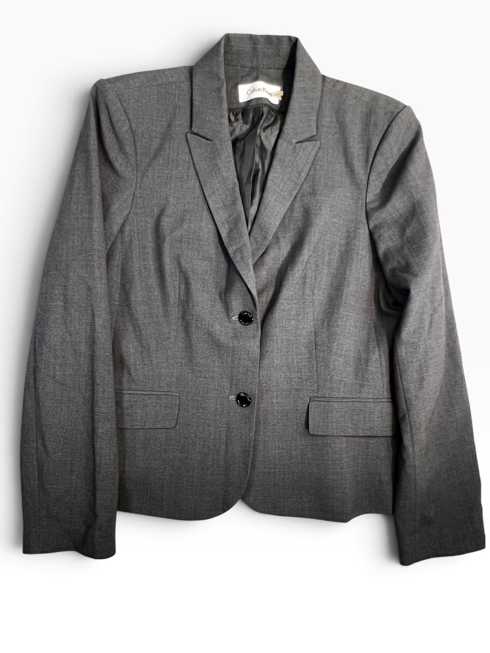 Calvin Klein Size 14 Gray Tailored Blazer Career Office Quiet Luxury Jacket
